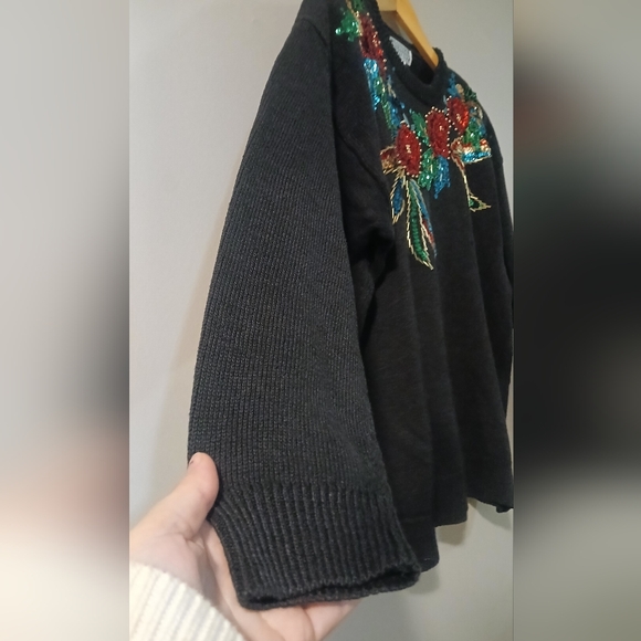 Vinatge Western Collection Black Sweater Floral Beaded Embroidery Size Large - Picture 4 of 7